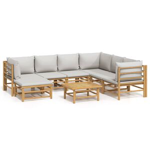 vidaXL Set Salotto da Giardino 8pz con Cuscini Grigio Chiaro Bamb&ugrave;