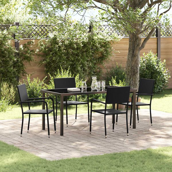 vidaXL Set da Pranzo per Giardino con cuscino 5 pcs Nero polyrattan