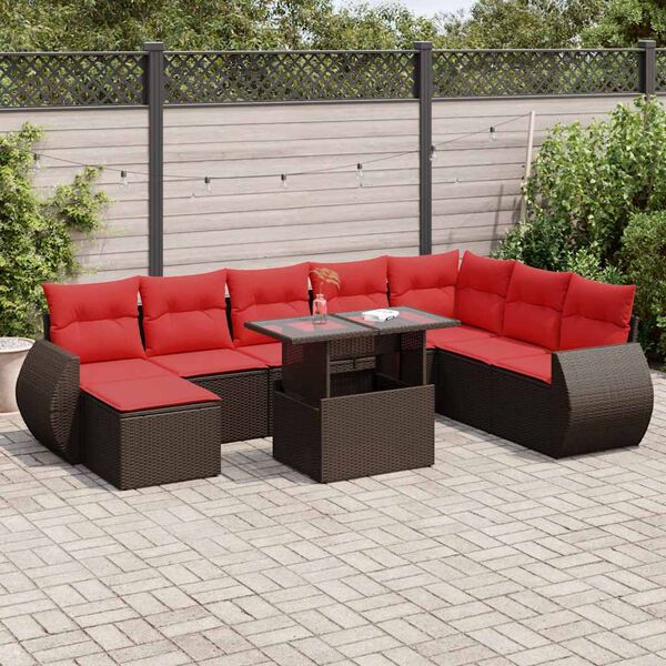 vidaXL Set Divani Giardino 9 pz con Cuscini Polyrattan Marrone Acacia