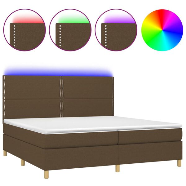 vidaXL Letto a Molle Materasso e LED Marronescuro 200x200cm in Tessuto