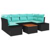 vidaXL Set Divano da Giardino 7 pz Nero e Turchese polyrattan