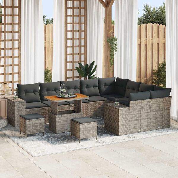 vidaXL Set Divano da Giardino con cuscino 12 pcs Grigio polyrattan