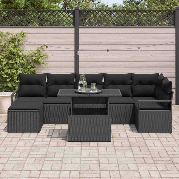 vidaXL Set Divano da Giardino con archiviazione 8 pcs Nero Poly Rattan