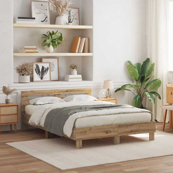 vidaXL Struttura del letto con led Rovere artigianale 140 x 190 cm