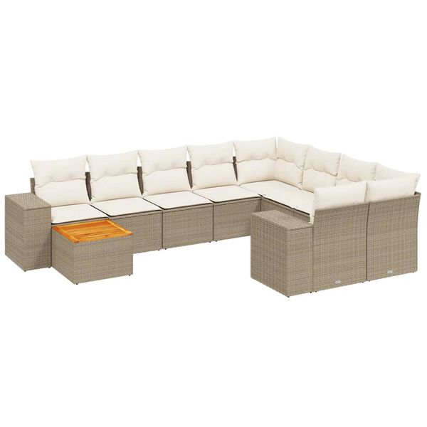 vidaXL Set Divani da Giardino 11 pz con Cuscini Beige in Polyrattan