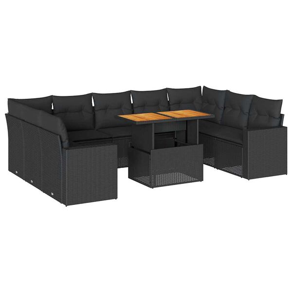 vidaXL Set Divani da Giardino 10pz con Cuscini in Polyrattan Nero