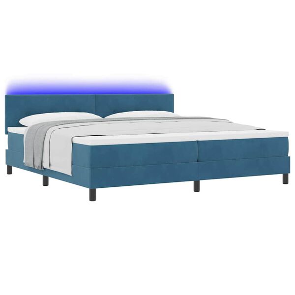 vidaXL Letto a Sorgente LED con led Blu Scuro 200 x 200 cm Velluto