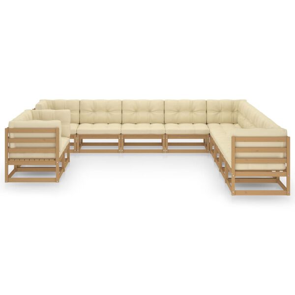 vidaXL Set Salotto Giardino e Cuscini 11 pz Legno Massello Pino Ambra