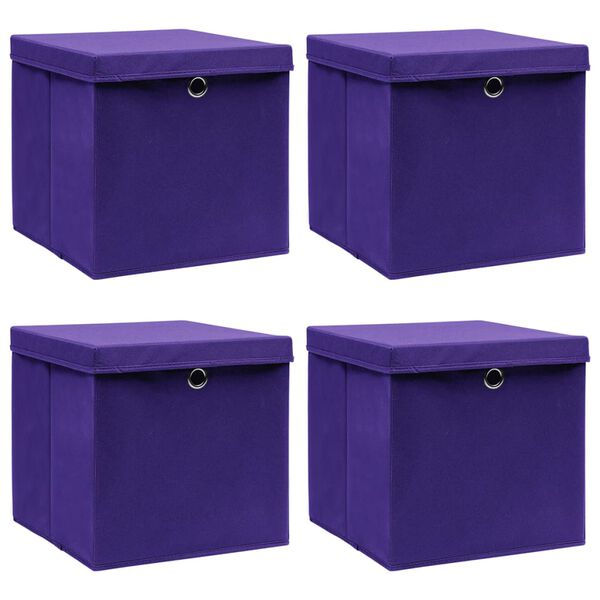 vidaXL Contenitori con Coperchi 4 pz 28x28x28 cm Viola