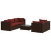 vidaXL Set Divani da Giardino 6 pz con Cuscini in Polyrattan Marrone