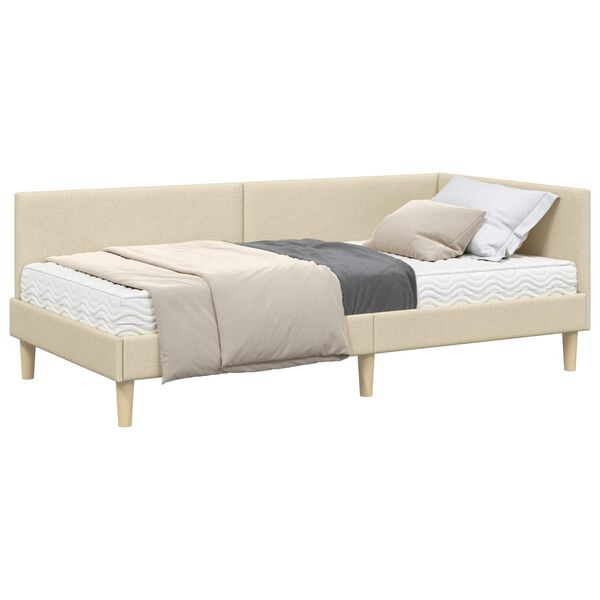 vidaXL Struttura Letto Angolare con Materasso 2 pcs Crema Tessuto