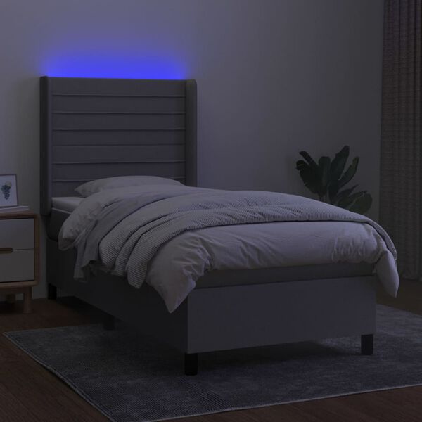 vidaXL Letto a Molle Materasso e LED Grigio Chiaro 90x200 cm Tessuto