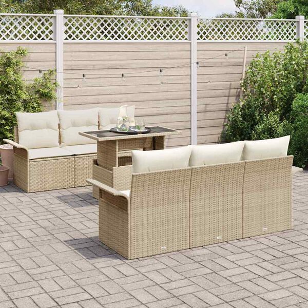 vidaXL Set Divano da Giardino con cuscino 7 pcs Beige Poly Rattan