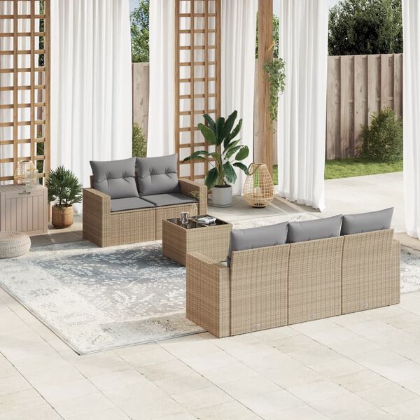 vidaXL Set Divano da Giardino 6 pz con Cuscini Beige in Polyrattan