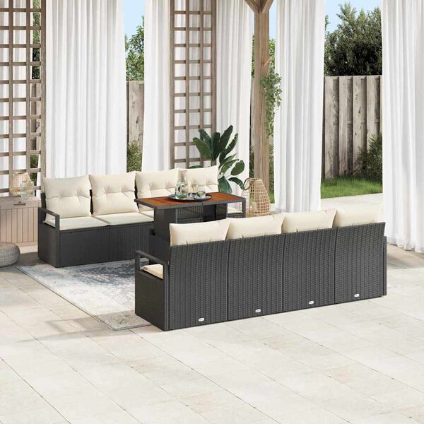 vidaXL Set Divano da Giardino con archiviazione 9 pcs Nero Poly Rattan