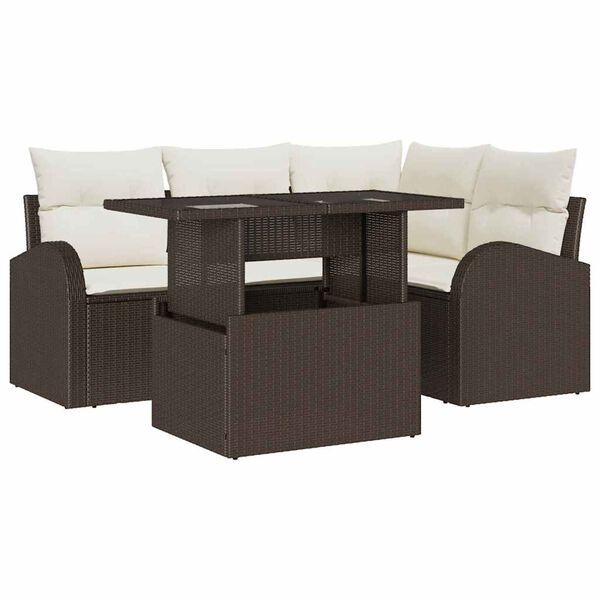 vidaXL Set Divano da Giardino con cuscino 5 pcs Marrone Poly Rattan