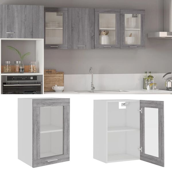 vidaXL Mobile Pensile “Lyon” Vetro Grigio Sonoma 40x31x60cm