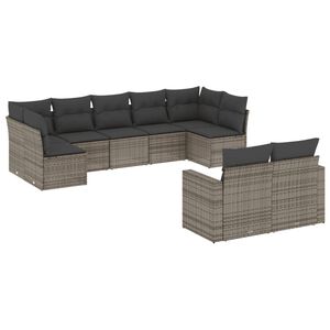 vidaXL Set Divano da Giardino 9 pz con Cuscini Grigio in Polyrattan