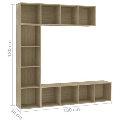 vidaXL Set Mobili Libreria/Porta TV 3 pz Rovere Sonoma 180x30x180 cm
