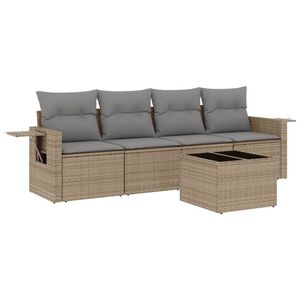vidaXL Set Divano da Giardino 5 pz con Cuscini Beige in Polyrattan