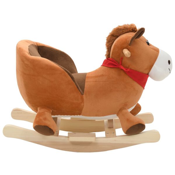 vidaXL Cavallo a Dondolo con Schienale in Peluche 60x32x50 cm Marrone