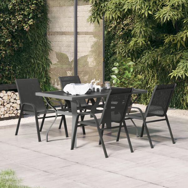 Set Da Giardino 5 Pezzi In Textilene Nero - Tavolo E 4 Sedie Pieghevoli Con Vetro Temperato - Foto 7