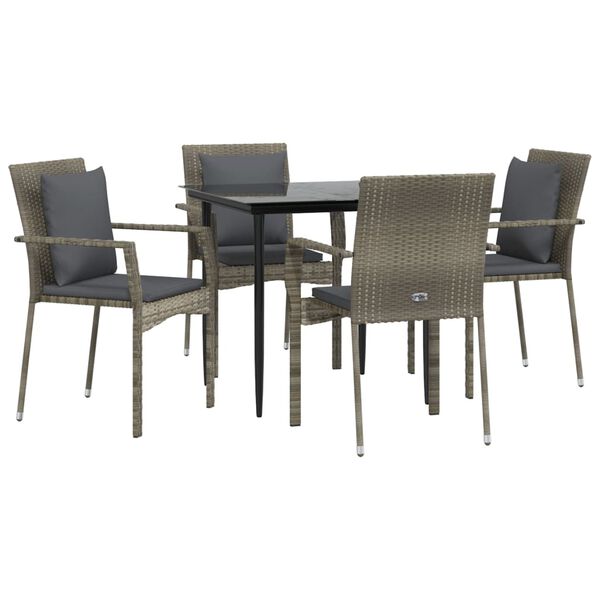 vidaXL Set da Pranzo Giardino 5pz Nero e Grigio con Cuscini Polyrattan