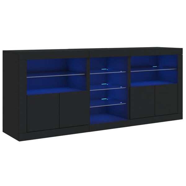 vidaXL Credenza con Luci LED Nera 162x37x67 cm