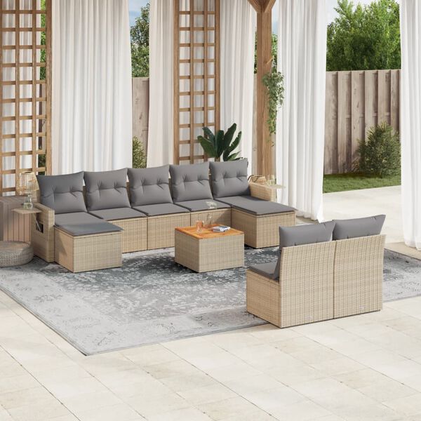 vidaXL Set Divano da Giardino 10 pz con Cuscini Beige Misto Polyrattan