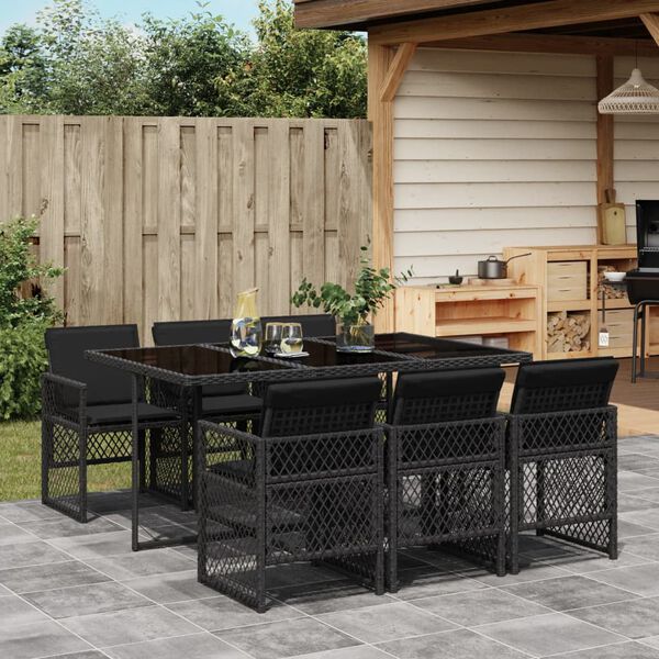 vidaXL Set da Pranzo da Giardino 7 pz Nero con Cuscini in Polyrattan