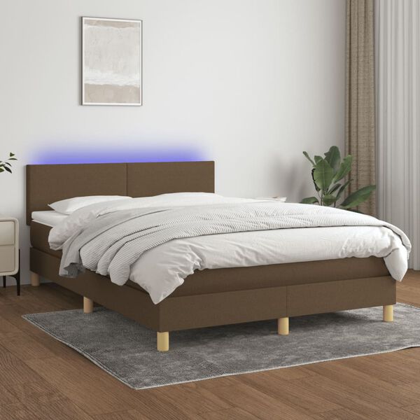vidaXL Letto a Molle Materasso e LED Marrone Scuro 140x200 cm Tessuto