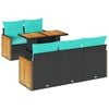 vidaXL Set Divani da Giardino 6 pz con Cuscini Nero in Polyrattan e acacia