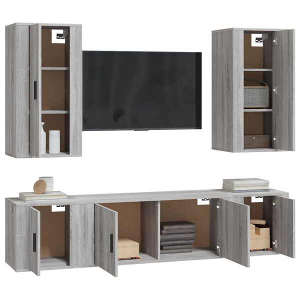 vidaXL Set di Mobili Porta TV 5 pz Grigio Sonoma in Legno Multistrato