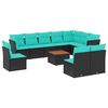vidaXL Set Divani da Giardino 11 pz con Cuscini in Polyrattan Nero
