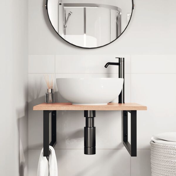vidaXL Ripiano a Parete per Lavabo in Acciaio e Massello di Rovere
