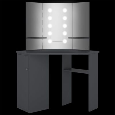 vidaXL Tavolino da Trucco Angolare con LED Grigio 111x54x141,5 cm