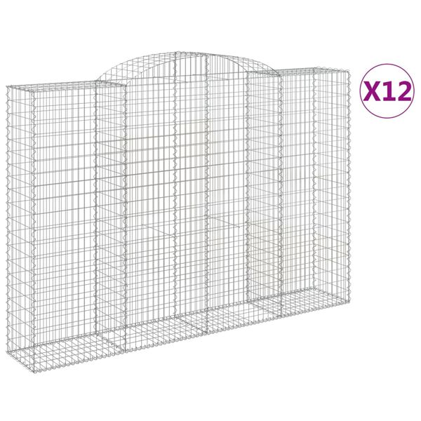 vidaXL Cesti Gabbioni ad Arco 12 pz 300x50x200/220 cm Ferro Zincato