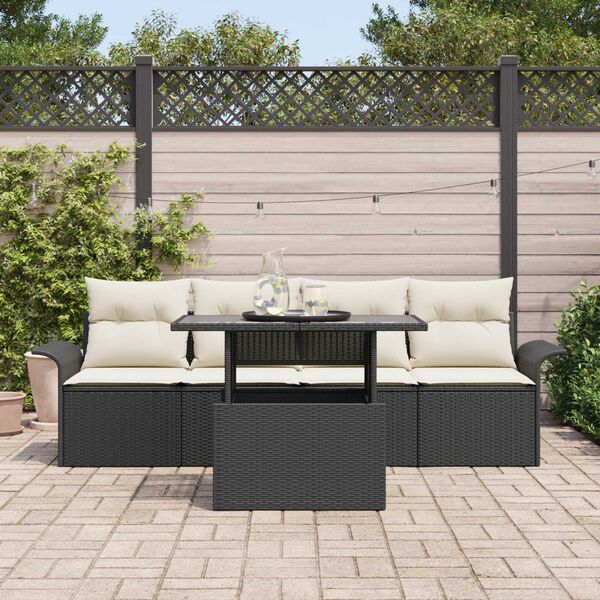 vidaXL Set Divano da Giardino con cuscino 5 pcs Nero polyrattan