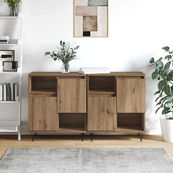 vidaXL Credenza 2 pcs Rovere artigianale 60 x 35 x 70 cm
