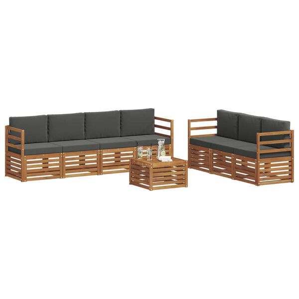 vidaXL Set divani 8 pcs Naturale e Antracite Legno di Acacia Massello