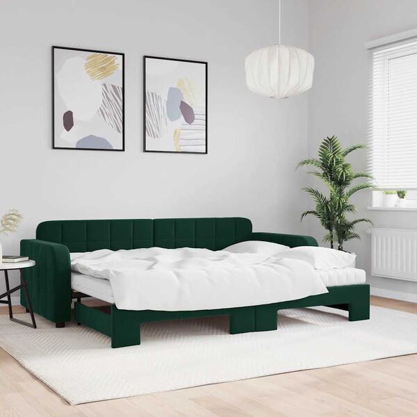 vidaXL Divano Letto Estraibile Materassi Verde Scuro 80x200 Velluto