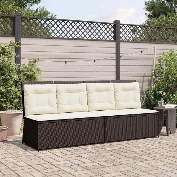 vidaXL Panca Reclinabile da Giardino con Cuscini Marrone in Polyrattan