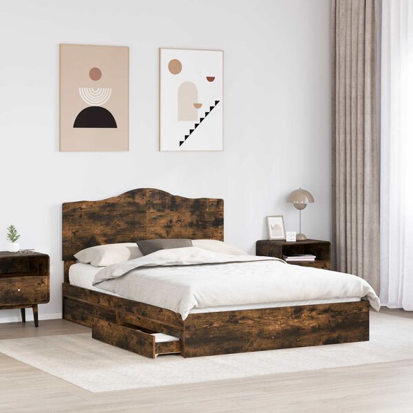 vidaXL Letto con Contenitore con testiera Rovere fum&eacute; 160 x 200 cm