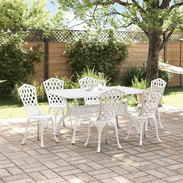 vidaXL Set da Pranzo per Giardino 7 pcs Bianco Alluminio