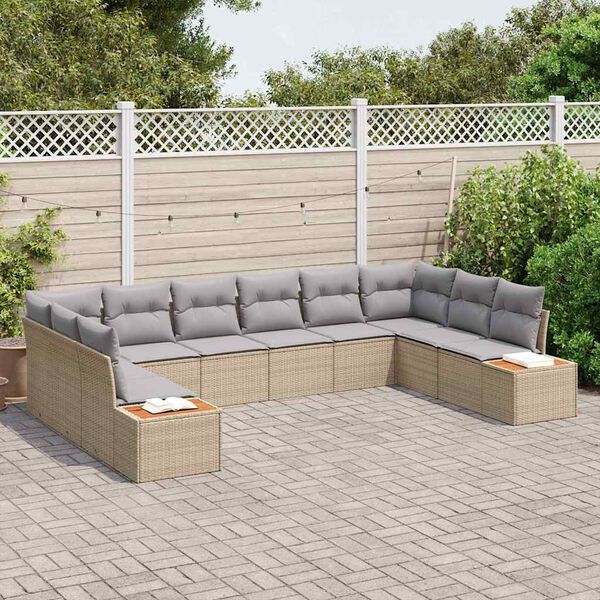 vidaXL Set Divano da Giardino 10 pcs beige e grigio chiaro Poly Rattan