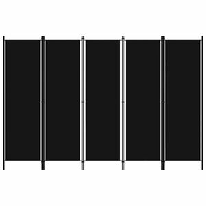 vidaXL Paravento a 5 Pannelli Nero 250x180 cm
