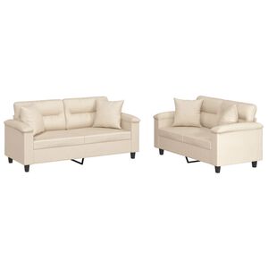 vidaXL Set Divani 2 pz con Cuscini Beige in Tessuto Microfibra