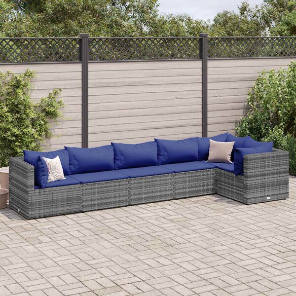 vidaXL Set Divani da Giardino 6 pz con Cuscini in Polyrattan Grigio