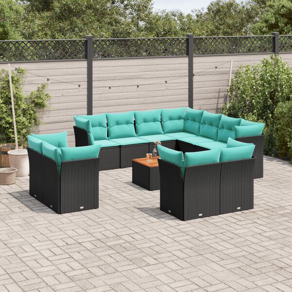 vidaXL Set Divani da Giardino 12pz con Cuscini Nero in Polyrattan