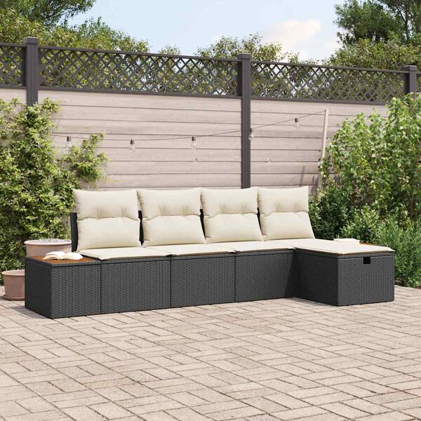 vidaXL Set Divano da Giardino con cuscino 5 pcs Nero Poly Rattan